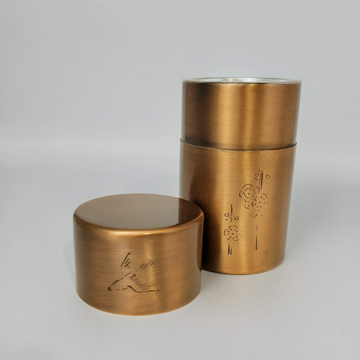 Japanese tea caddy chazutsu Ōkadō Koto & Chataku made of pure copper