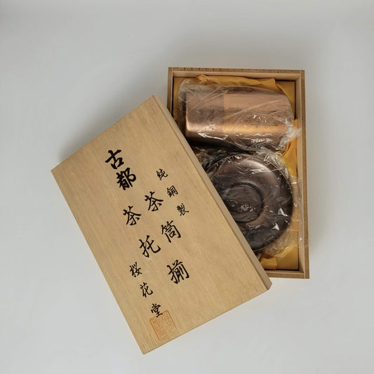 Japanese tea caddy chazutsu Ōkadō Koto & Chataku made of pure copper