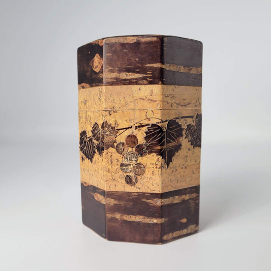 Japanese tea caddy chazutsu - Sakura Kawa - Grape motif - Three-piece set