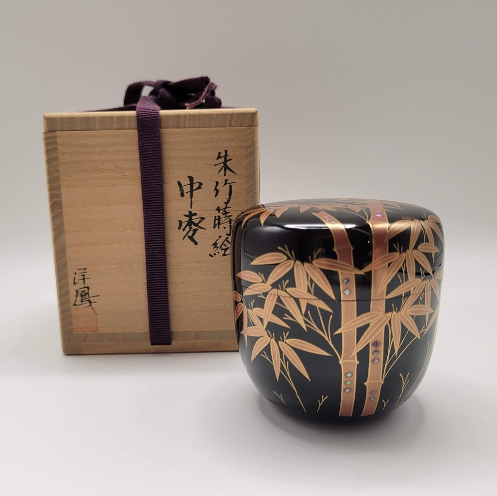Japanese tea caddy Shuchiku maki-e 朱竹蒔絵 Yōhō