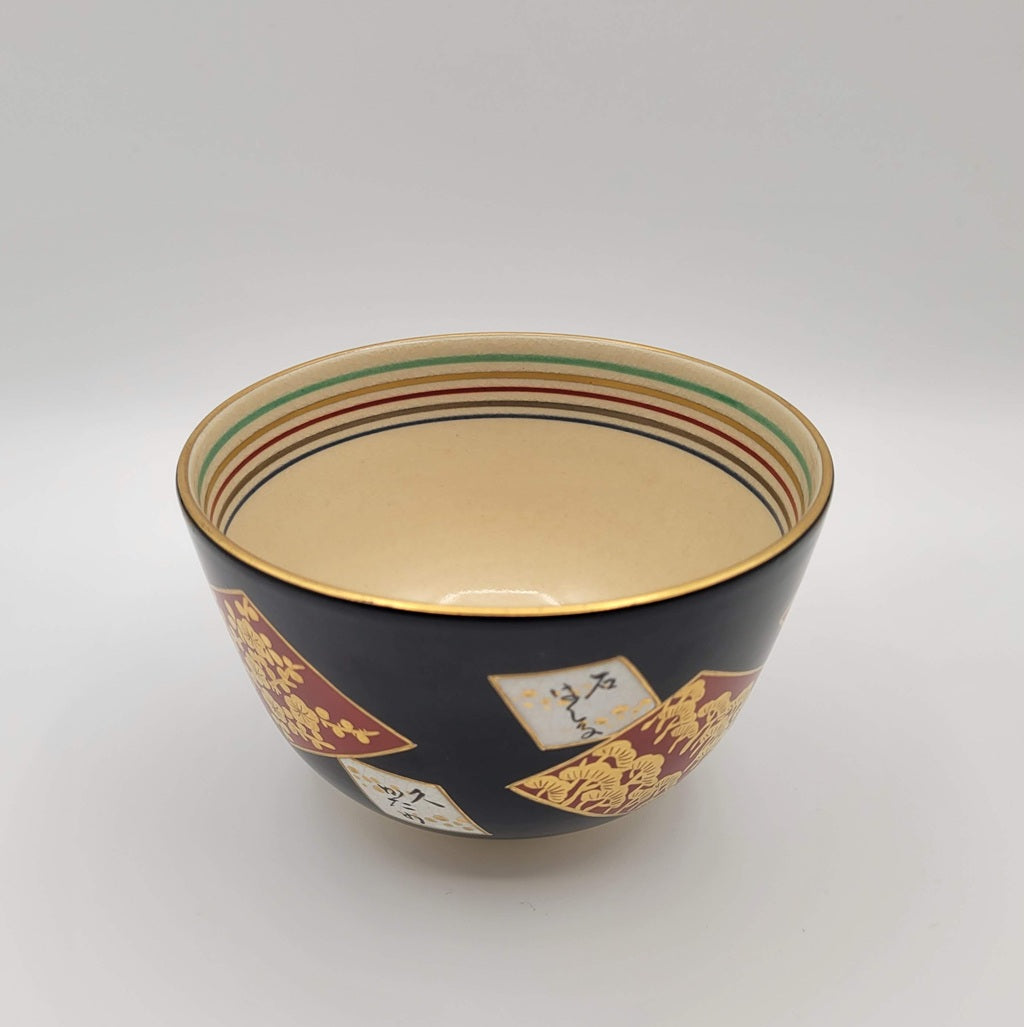 Kyōyaki Matcha-kom “Ninsei Shikishi Waka” 仁清色紙和歌 Kato Shōka
